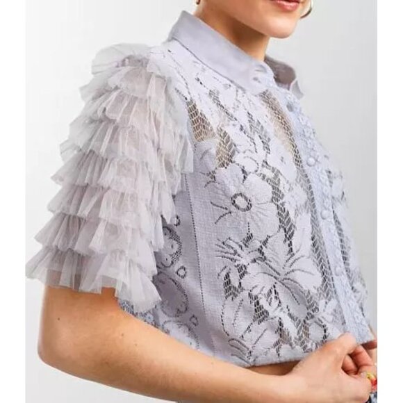 Free People Tops - FREE PEOPLE madonna crop lace/tulle top size M